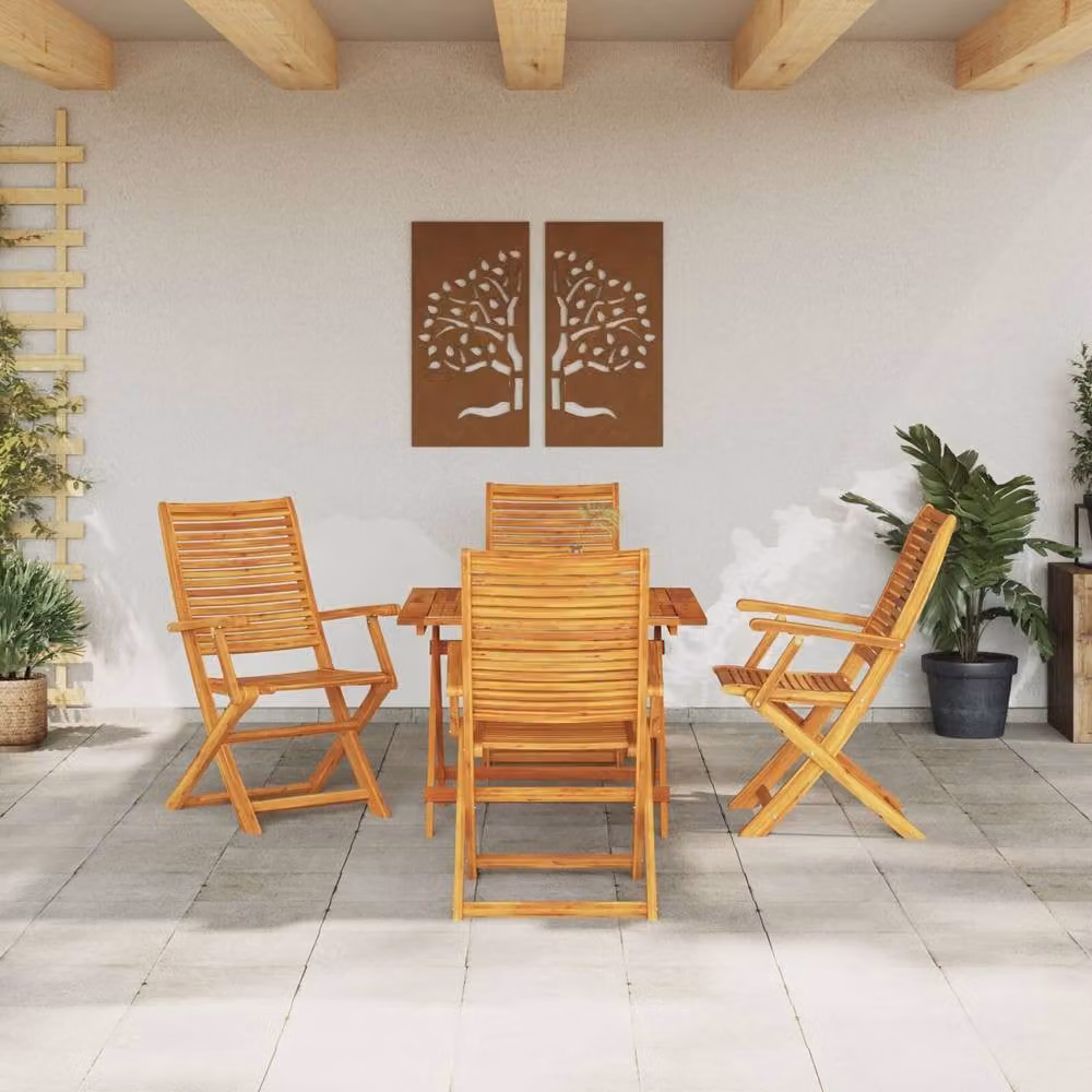 Berkfield Home 5 Piece Garden Dining Set in Rustic Brown Oiled Acacia Wood – 3
