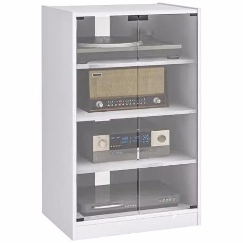 HOMCOM Modern White Hi-Fi Stand with Glass Doors and Internal Shelves W/D/H: 91 x 40 x 54 cm