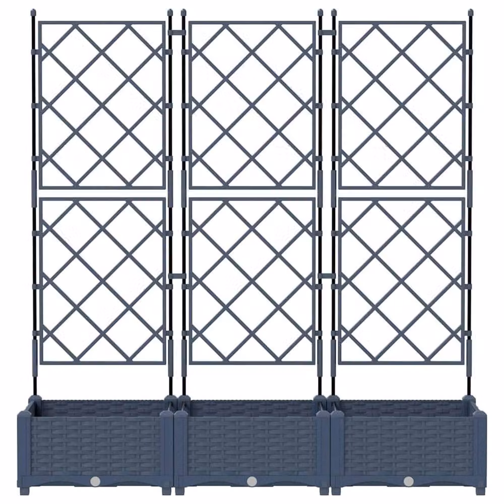 Berkfield Home Garden Planter with Trellis, 3 Piece Set, Grey, W: 120 cm, D: 40 cm, H: 125.5 cm – 3