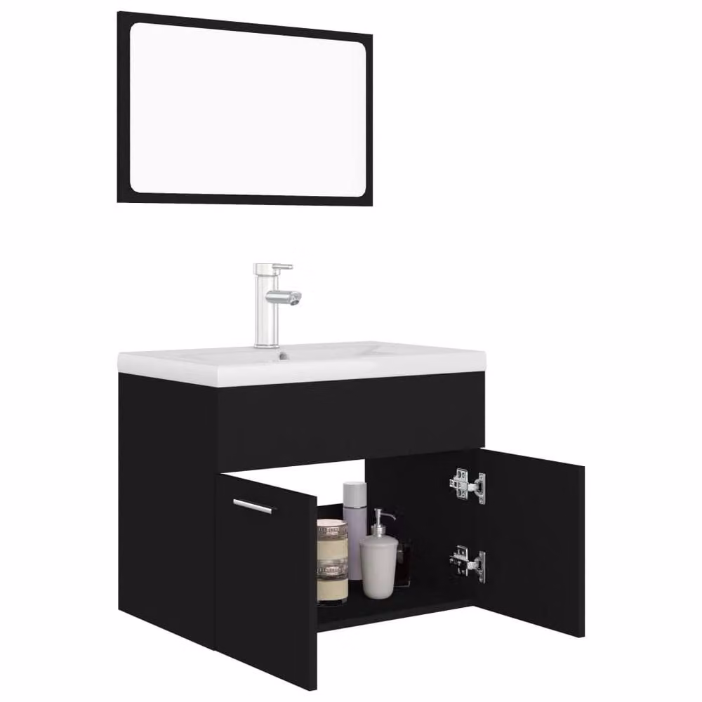 Berkfield Home Modern Black Matt Bathroom Furniture Set with Vanity Unit and Mirror Cabinet – 3