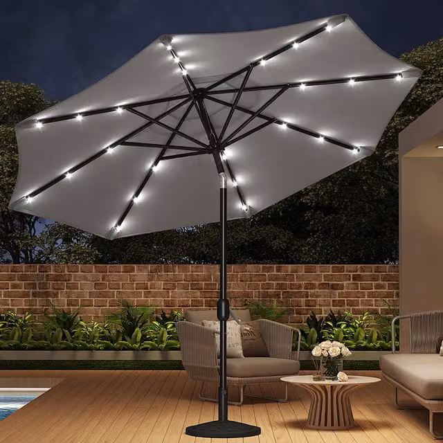 Livingandhome Cantilever Garden Parasol with Resin Base and 24 LED Lights in Grey and Black