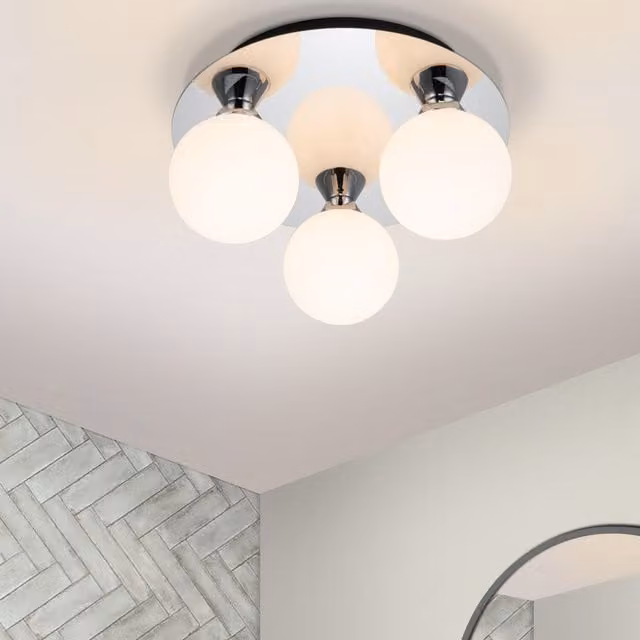 COSYLYTE Bowen 3 Light Glass Ceiling Flush Light for Bathrooms in Chrome