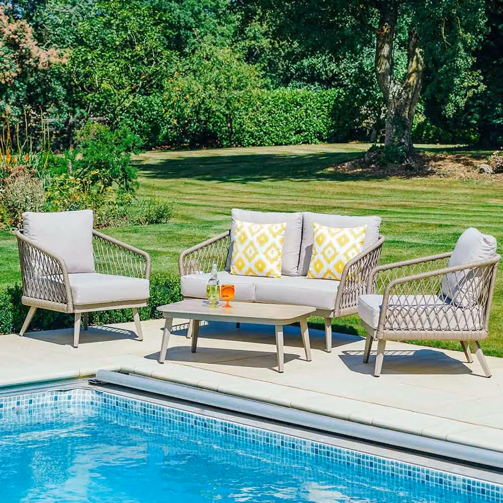 Atkin & Thyme Lauren 4 Seat Lounge Set in Sand and Grey with Geometric Metal Design