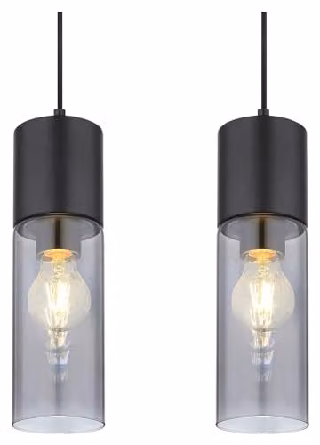 Globo Lighting Annika Bar Pendant Light in Black and Grey with Smoked Glass, 4x E27, W: 80 cm, H: 156 cm – 2