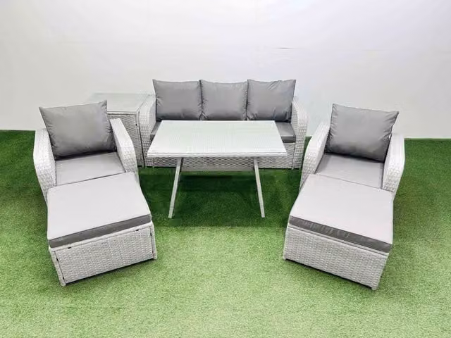 Fimous 3 Seat Reclining Sofa Garden Furniture Set in Light Grey