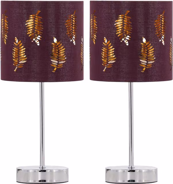 First Choice Lighting Set of 2 Chrome Touch Operated Dimmable Table Lamps with Burgundy Fabric Shades
