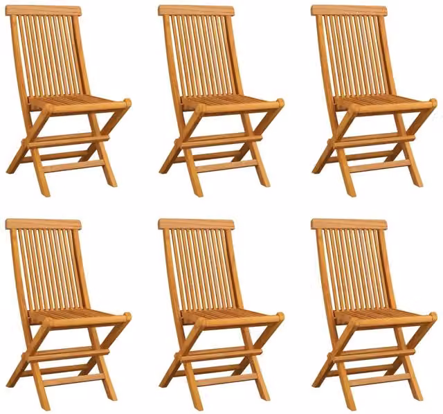 Berkfield Home Set of 6 Folding Garden Chairs in Brown Solid Teak Wood – 1