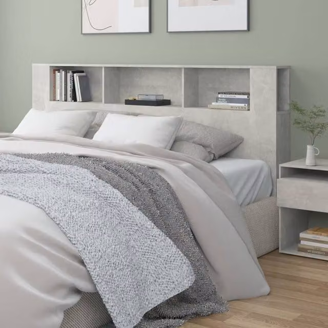 Berkfield Home Modern Headboard Cabinet in Concrete Grey, W: 200 cm, D: 18.5 cm, H: 104.5 cm – 1