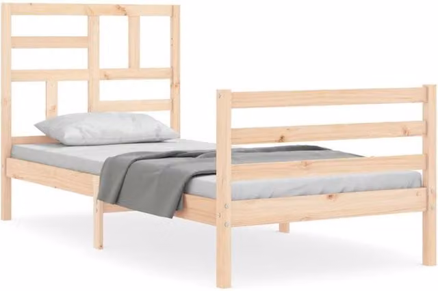 Berkfield Home Small Single Solid Wood Bed Frame with Headboard in Light Brown, W/D/H: 80 x 160 cm