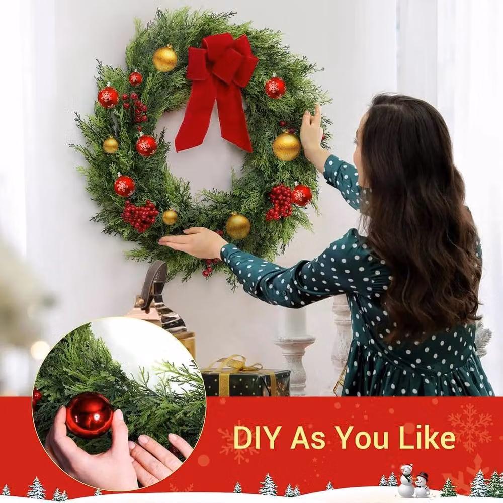 London Boutique Artificial Outdoor Christmas Wreath with Bow, Diameter: 60.96 cm – 5
