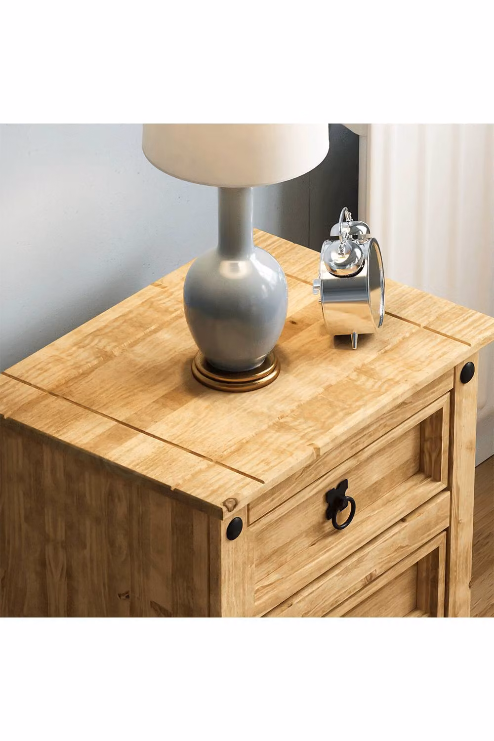HD Designs Corona 3 Drawer Bedside Chest of Drawers in Brown Solid Wood and Metal – 2