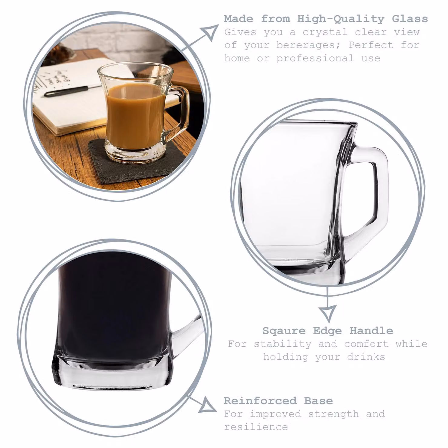 LAV Zen+ Glass Coffee Mugs, 225ml, Transparent, Pack of 24 – 2