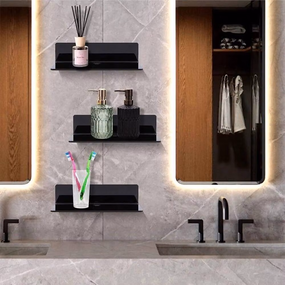 Kelvenix Set of 2 Black Glossy Acrylic Floating Wall Shelves – 4