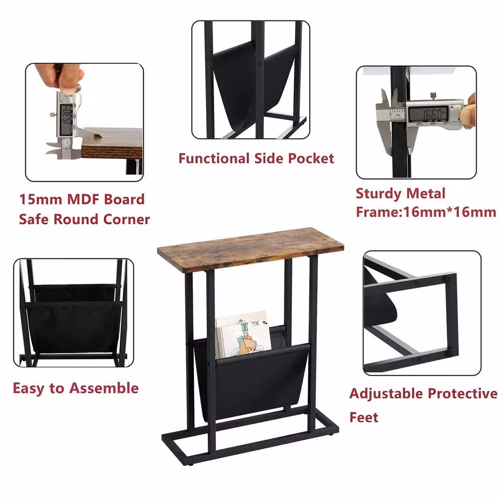 FORGEVIO Small Narrow Side Table in Grey, Brown and Multicolour MDF with Industrial Sled Base – 4