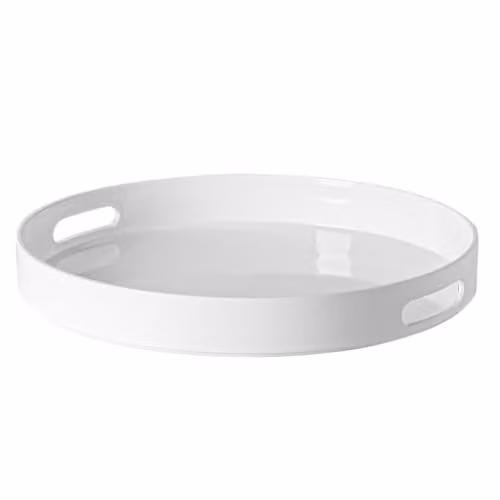 Argon Tableware Round Melamine Serving Tray with Handles, White, Diameter: 33 cm