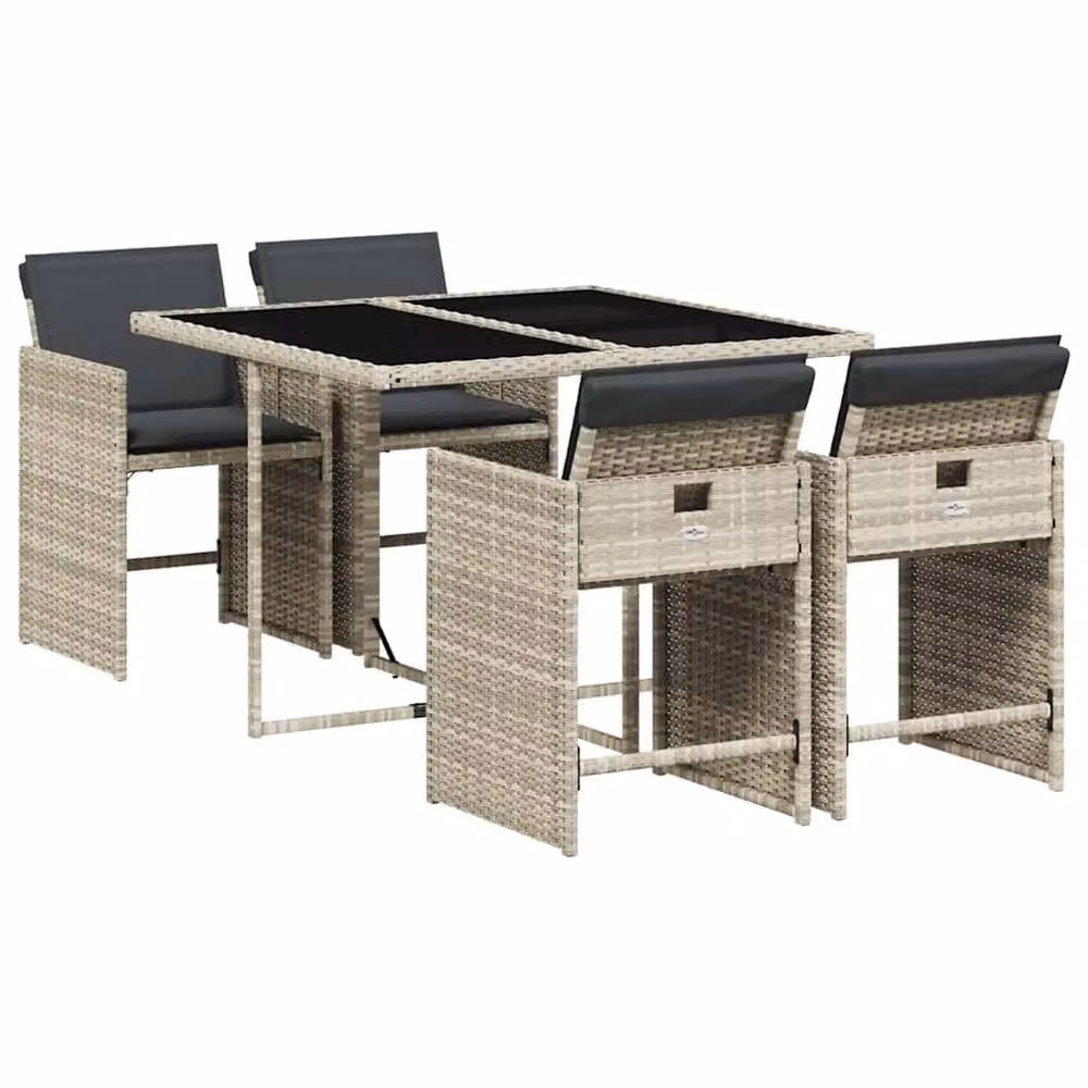 Berkfield Home 5 Piece Garden Dining Set with Light Grey Cushions and Poly Rattan Design – 2