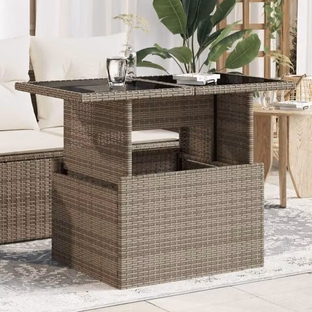 Berkfield Home Grey Poly Rattan Garden Table with Glass Top, W/D/H: 100 x 55 x 73 cm – 1