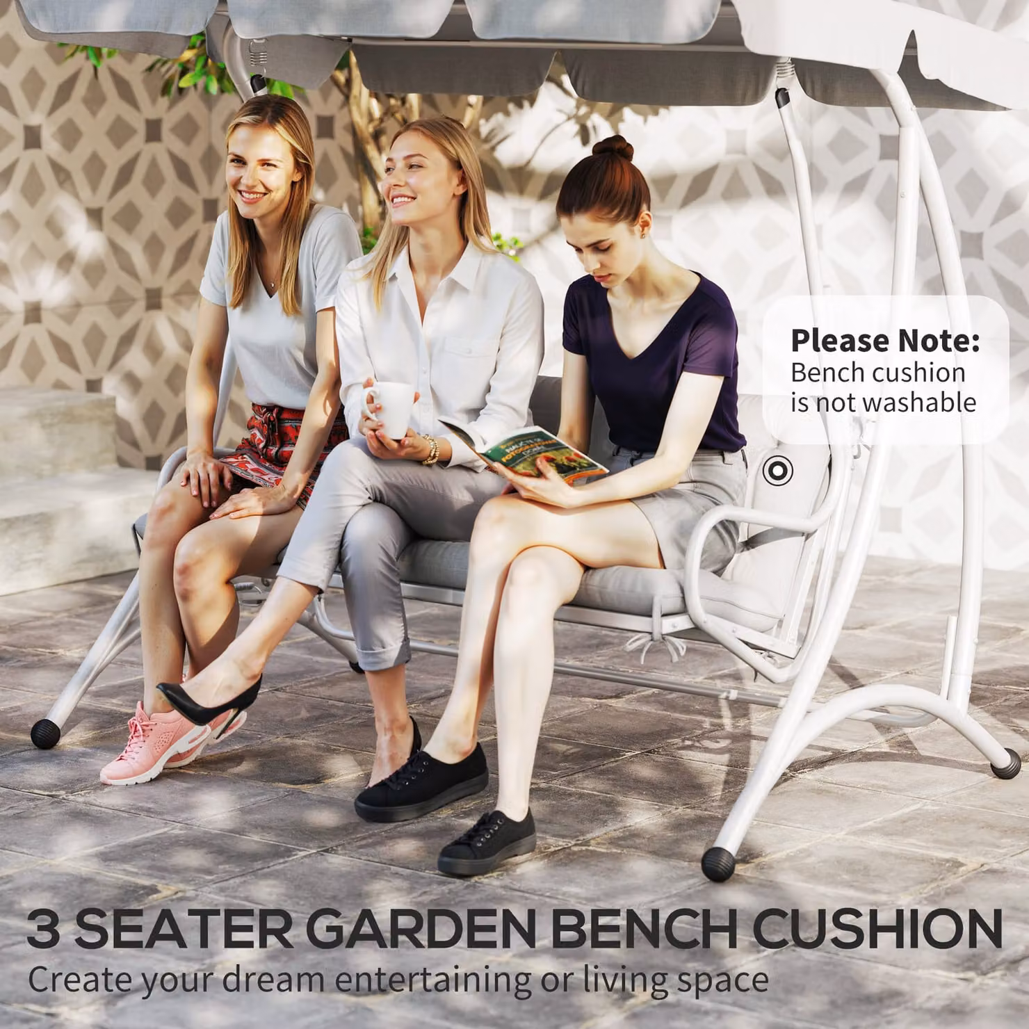 Outsunny Three-Seater Rectangular Bench Cushion in Grey Polyester with Water-Repellent Fabric – 6