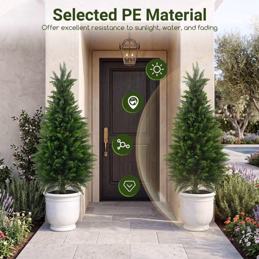 Costway Set of 2 Green Artificial Cedar Cypress Trees, 120 cm Height – 5