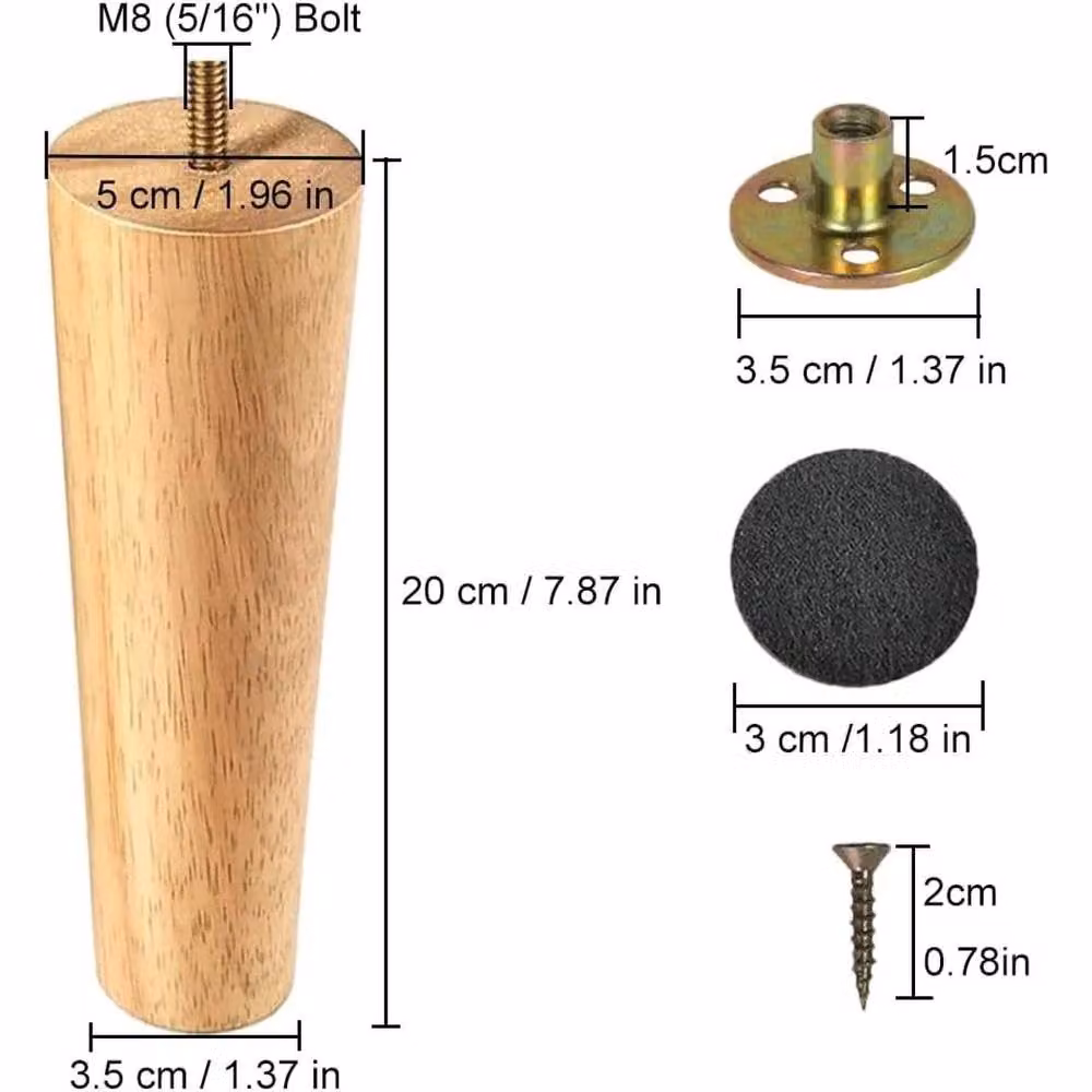 NESTLUNE Set of 4 Tapered Solid Wood Furniture Feet Replacement in Brown, H: 10 cm, W: 4 cm – 2