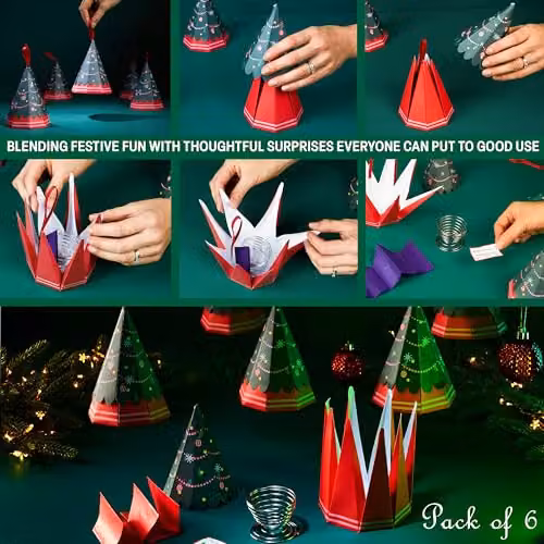 KreativeKraft Tree Shaped Christmas Crackers, Pack of 6, Green and Multicolour Party Decor – 3