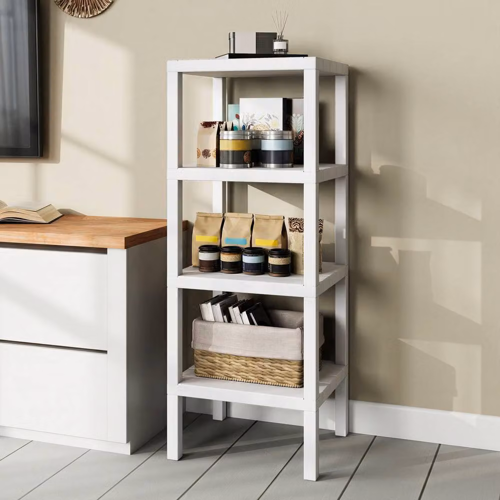 Costway 4-Tier Plastic Bathroom Storage Shelf Unit in White – 3