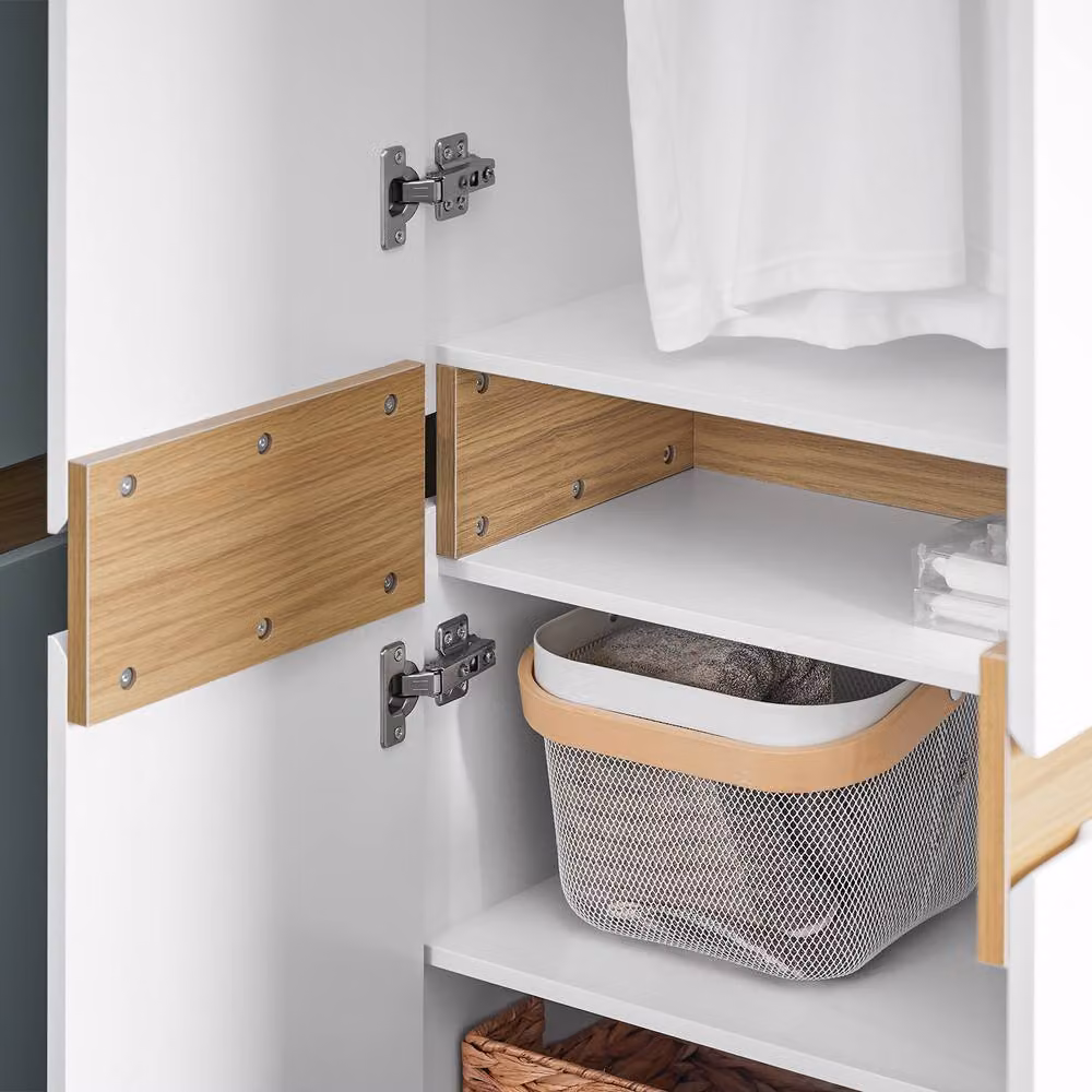 SoBuy Modern Tall Space-Saver Shoe Cabinet in White and Wood with Hinged Doors – 4