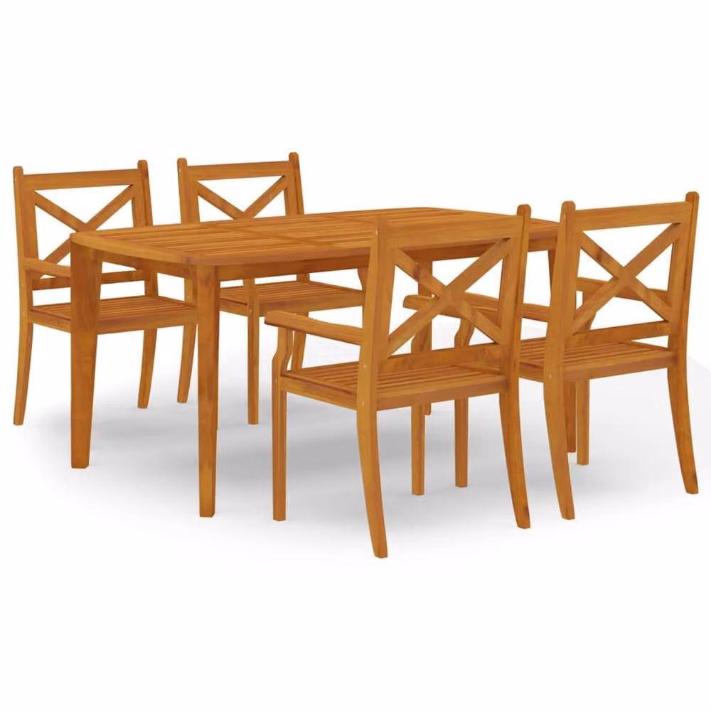 Berkfield Home 5 Piece Rustic Acacia Wood Garden Dining Set in Brown – 2