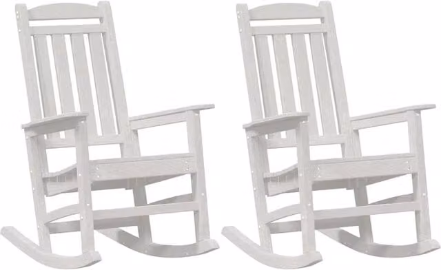 Berkfield Home Set of 2 White HDPE Garden Rocking Chairs, W/D/H: 70 x 70 x 107.5 cm
