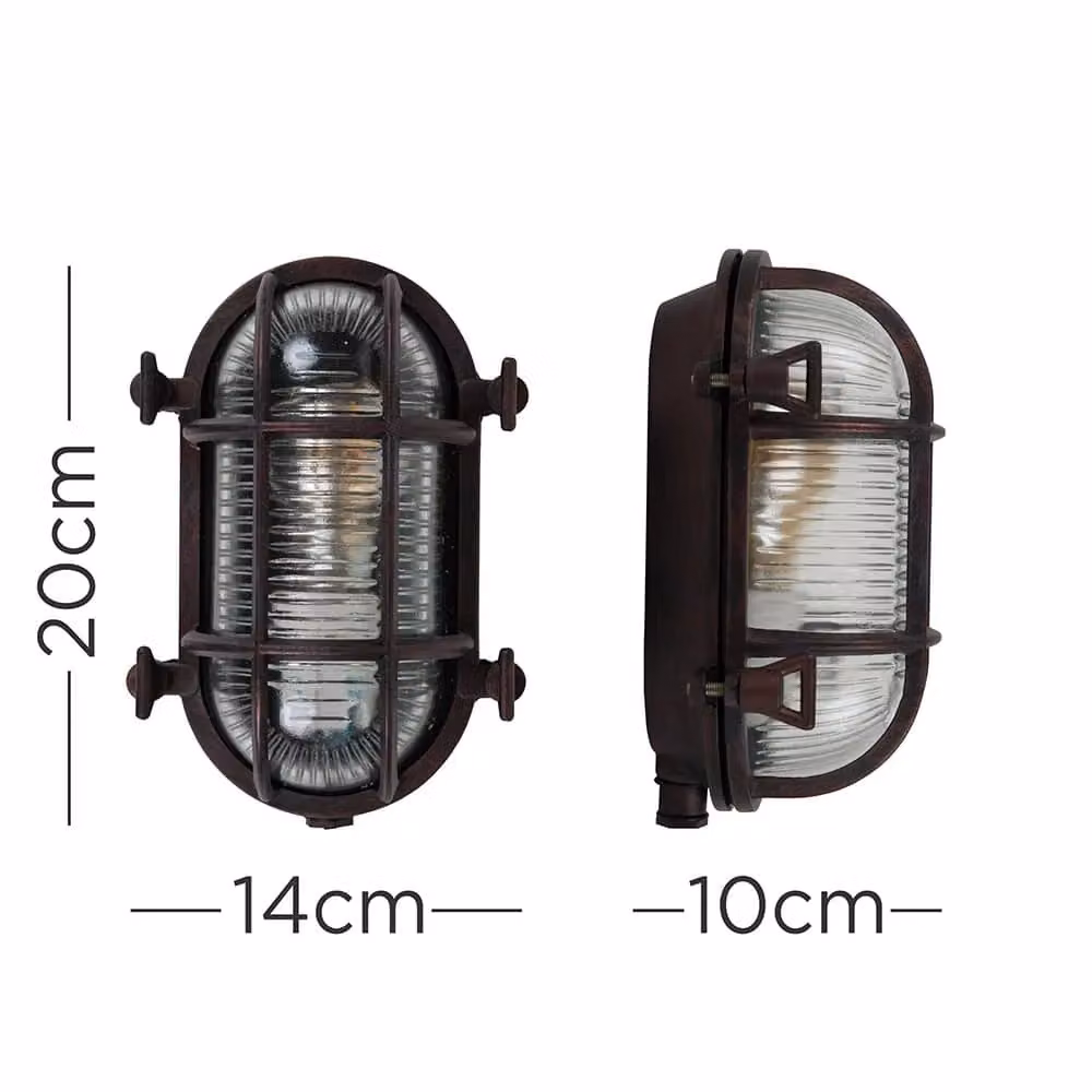 ValueLights Bow Oval Maritime Bulkhead IP64 Outdoor Wall Light in Bronze and Rust Effect with Warm White Filament Bulb – 6
