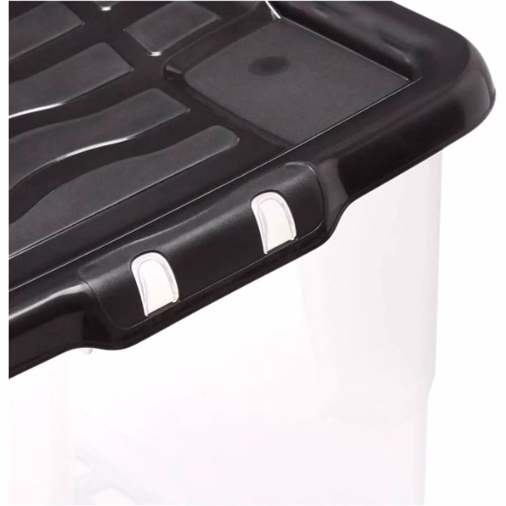 EONLION Set of 5 Curve Plastic Storage Boxes with Lids, Black and Transparent, 65 Litres Each – 2