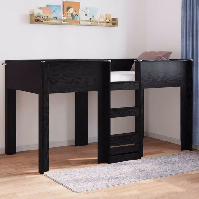 Berkfield Home Modern Two-Level Bunk Bed for Children in Black Oak, W/D/H: 80 x 200 cm