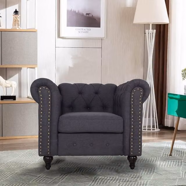Furniture One Mid-Century Grey Fabric Tub Armchair