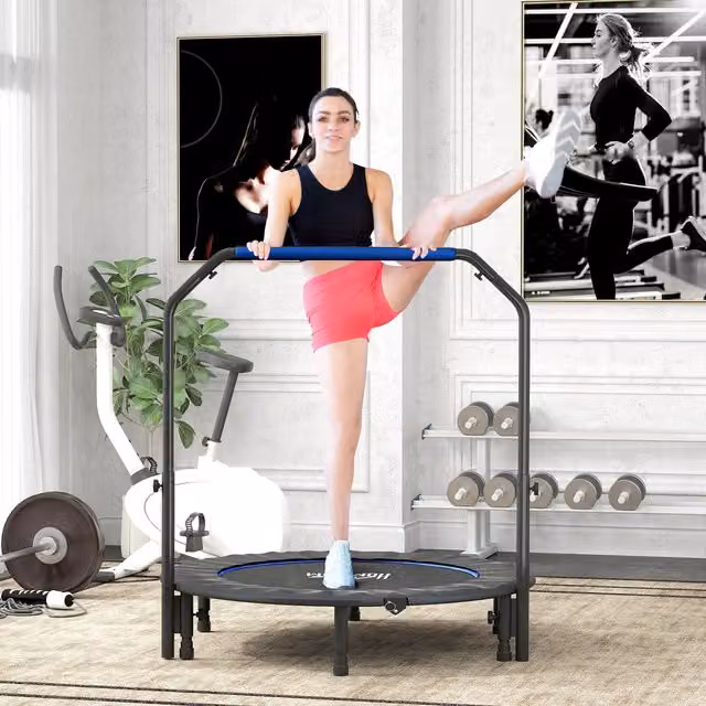 HOMCOM Foldable Mini Fitness Trampoline, Blue, Width: 121.92 cm