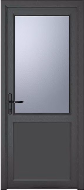 Crystal Direct Dark Grey uPVC Single Door with Obscure Half Glass and Side Panel, Right Hand, W: 89.0 cm, H: 209.0 cm