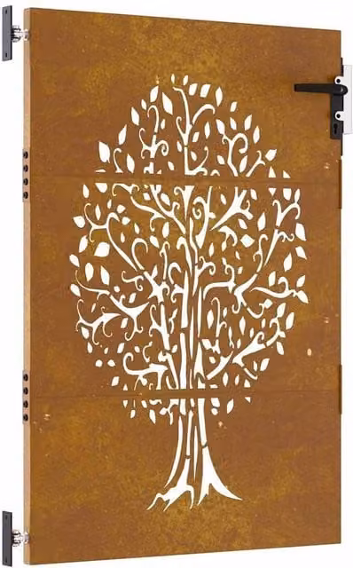 Berkfield Home Garden Gate with Tree Design in Brown Corten Steel, W: 85 cm, H: 150 cm