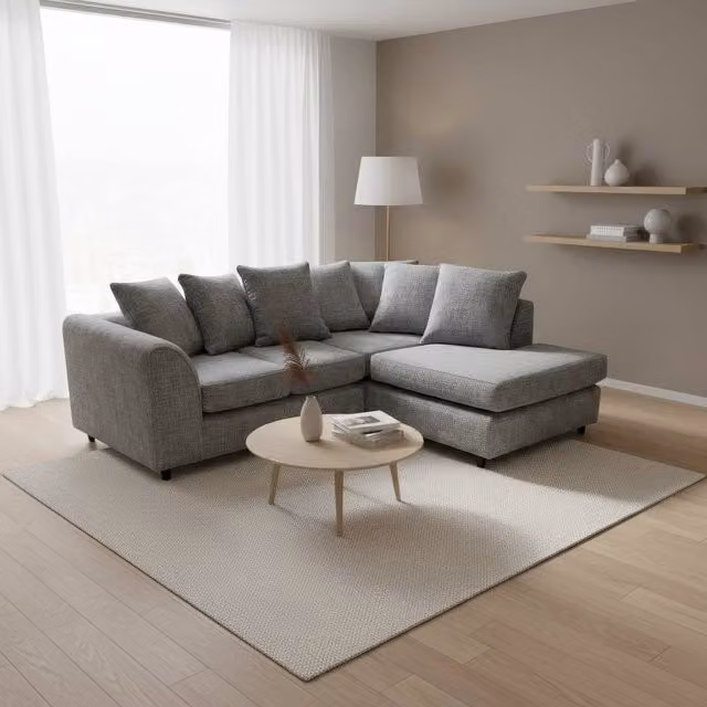 Abakus Direct Jumbo Chenille L-Shaped Corner Sofa with Chaise Extension, Right Hand Facing, Grey – 1