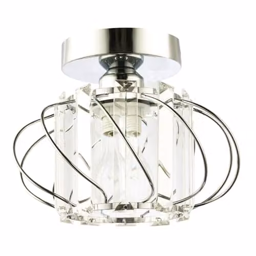 Happy Homewares Modern Polished Chrome Ceiling Light Fitting with Transparent Crystal Glass Rods, W/D/H: 18 x 22 x 22 cm – 1