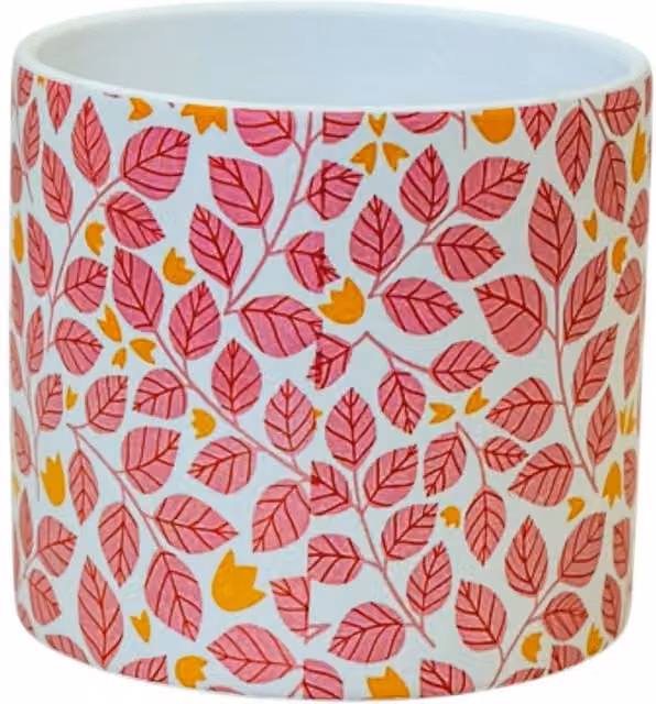 Four Candle Pink Leaf and Tulip Ceramic Plant Pot in White and Gold, W: 13.8 cm, D: 12.5 cm