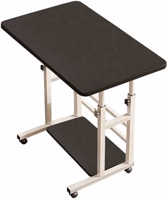 KORVIXA Height Adjustable Mobile Computer Desk in Black with Manual Crank and Castors, W/D/H: 60 x 60 x 90 cm