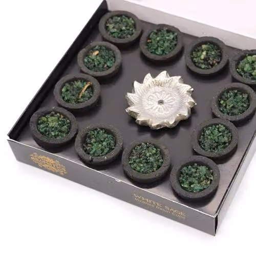 Ancient Wisdom KDMD Box of 12 White Sage Resin Cups in Black – 3