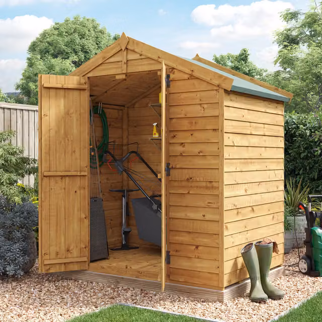 BillyOh Keeper Overlap Apex Wooden Garden Shed in Brown, Windowless, W/D/H: 121.92 x 182.88 x 182.88 cm