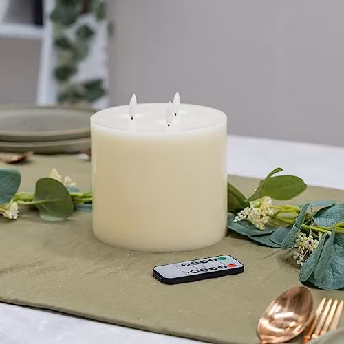 MiniSun Large 3 Wick White Real Wax Flameless LED Flickering Candle Light with Remote Control – 3