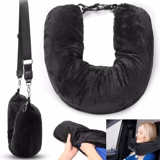 KORVIXA Black Unisex U-Shaped Refillable Travel Neck Pillow – 1