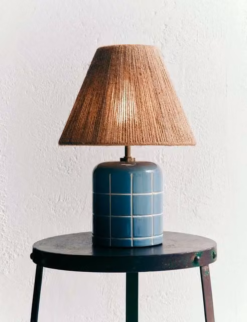 M&S Rechargeable Blue Ceramic Tile Table Lamp