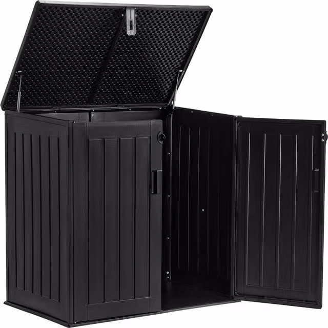 Jack Stonehouse Grey and Black Plastic Garden Storage Box with Hinged Doors and Lock