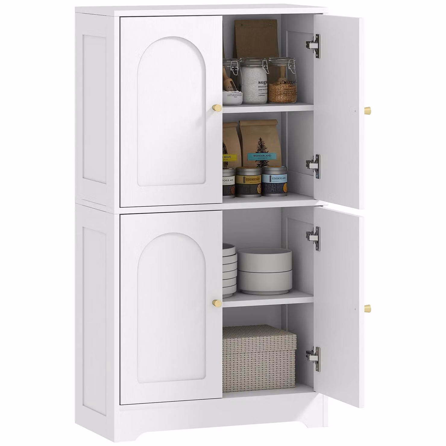 HOMCOM White Modern Tall Kitchen Cupboard with 4 Hinged Doors and Internal Shelves, Width: 110 cm – 2