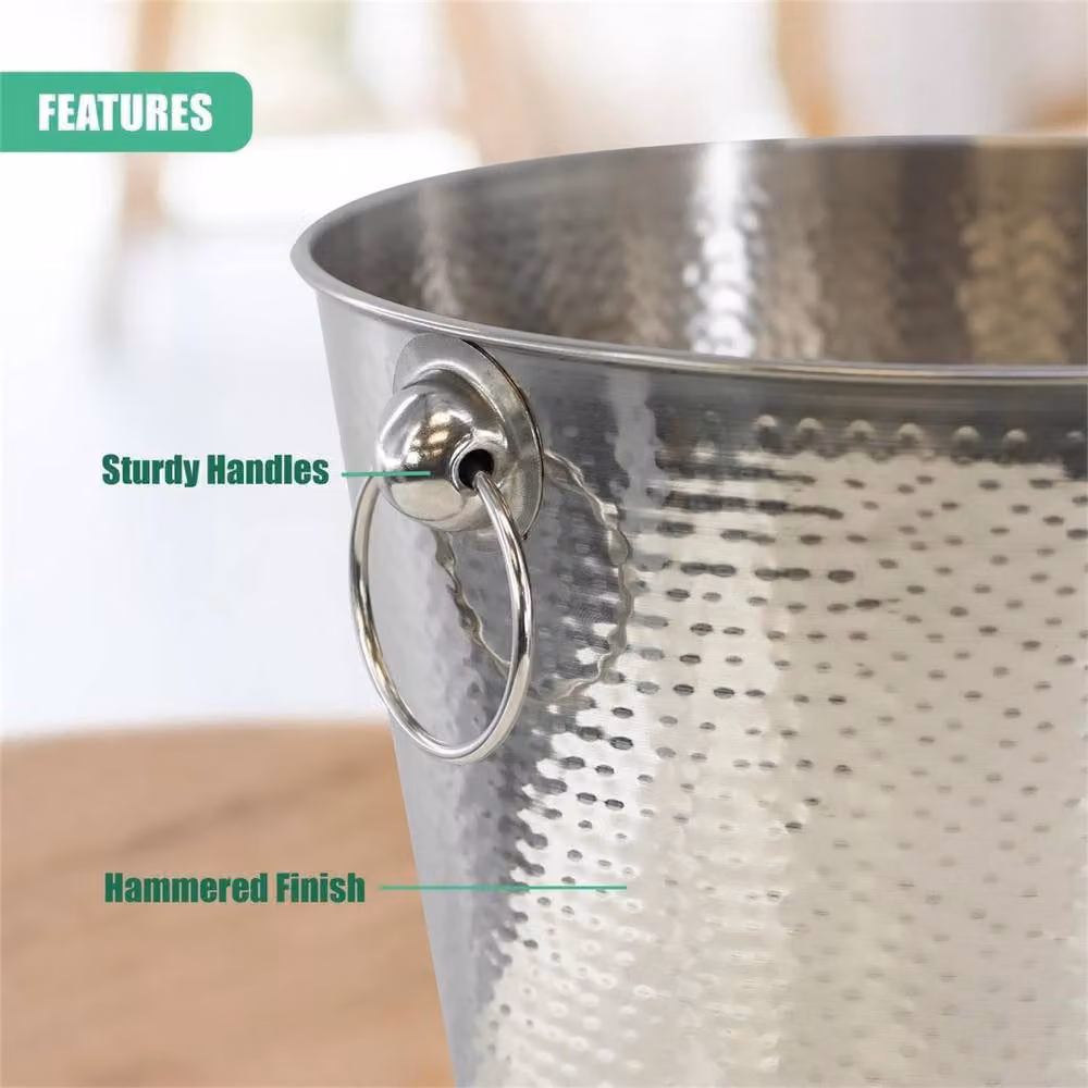 Nordara Stainless Steel Hammered Ice Bucket with Handles in Silver, 1000ml – 2