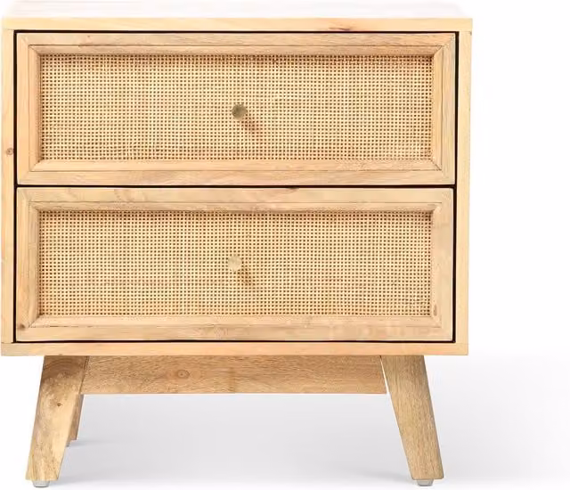 Venice 2 Drawer Bedside Table in Mango Wood and Natural Rattan