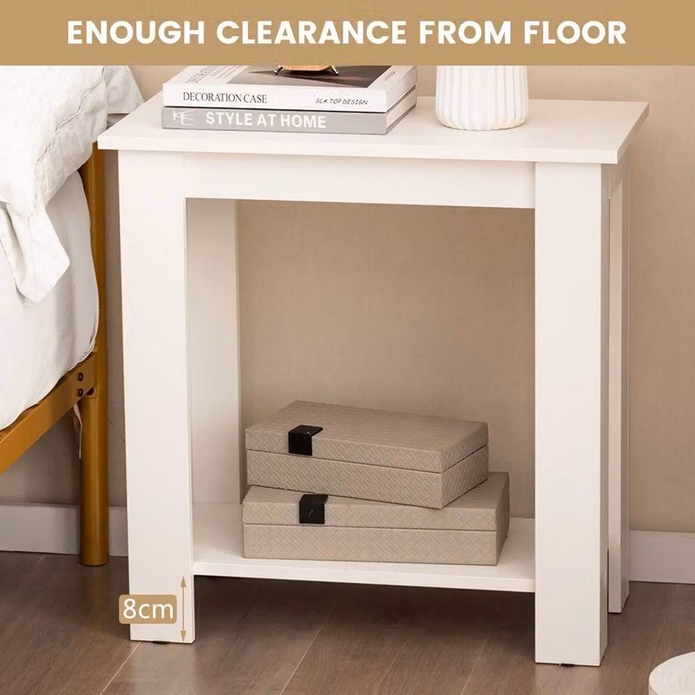 VOGREX Modern 2-Tier End Side Table with Storage Shelf in White – 3